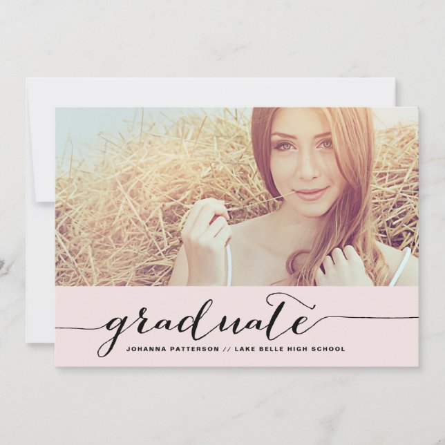 Convite de Formatura Manuscrito | Rosa e Preto (Frente)