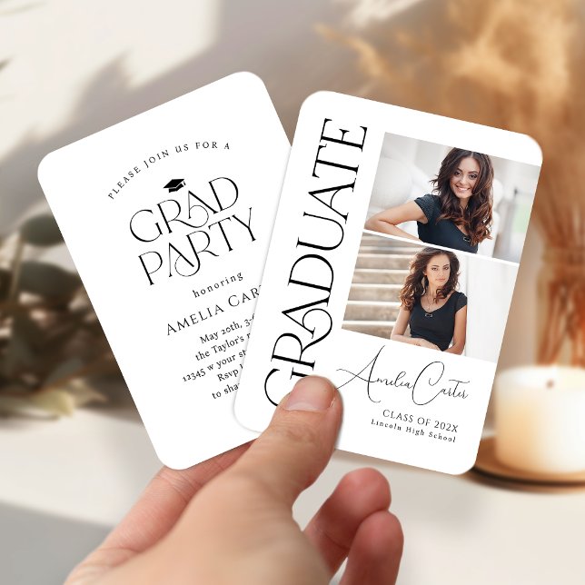 Convite de formatura Mini Elegância 2 Fotos (Mini Graceful Elegance 2 Photo Graduation invite)