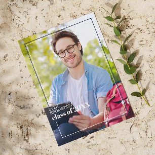 Convite de Formatura Minimalista Azul Escuro Branc