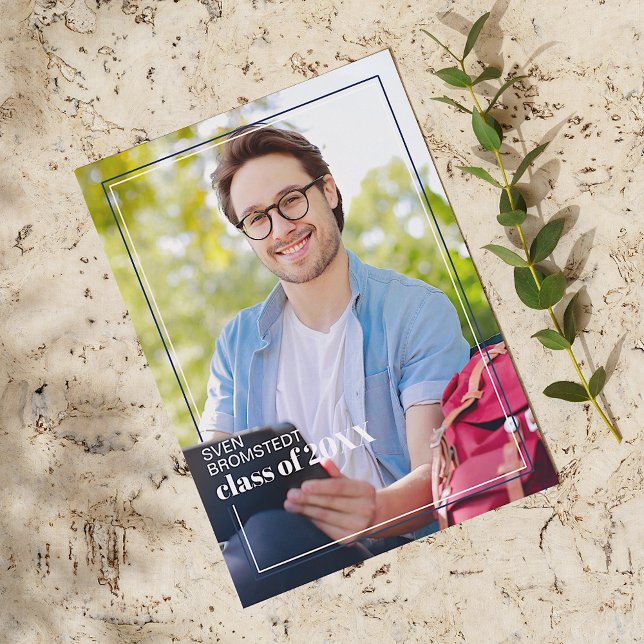 Convite de Formatura Minimalista Azul Escuro Branc (Criador carregado)