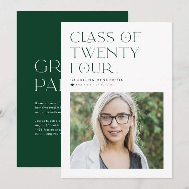 Convite de Formatura Minimalista Moderno Verde Tur (Frente/Verso)