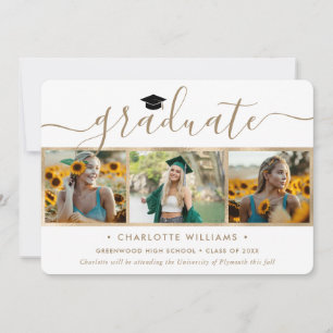 Convite de Formatura Modern Gold 4 Photo Collage S