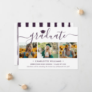 Convite de Formatura Moderno Roxo 3 Script Colagem