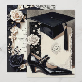 Convite de Formatura Monograma Elegante Preto Bran