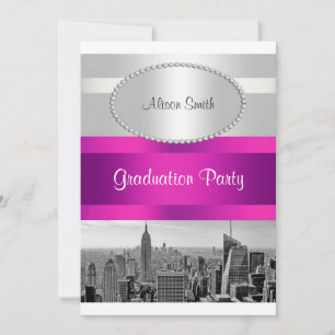 Convite de formatura NYC Skyline BW 05 Branco Rosa