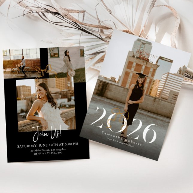 Convite de Formatura Preto e Branco 2026 Coquette  (Criador carregado)