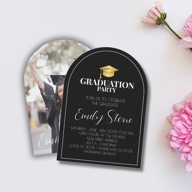 convite de formatura preto e branco elegante (Criador carregado)