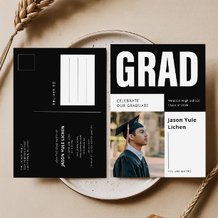 Convite de Formatura Preto e Branco Foto de Graduç