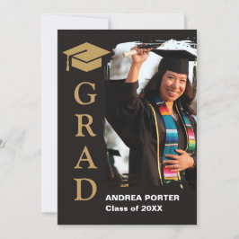 Convite de Formatura Preto e Dourado com Foto