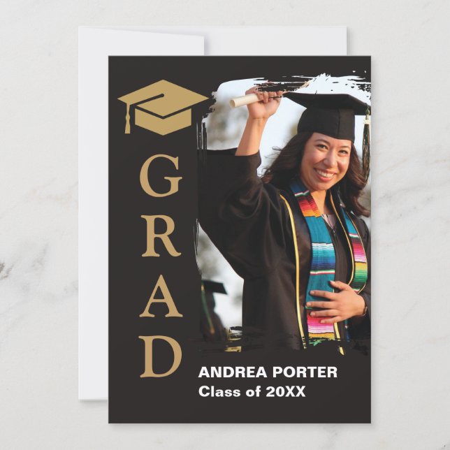 Convite de Formatura Preto e Dourado com Foto (Frente)