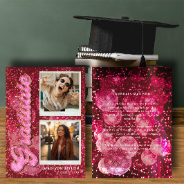 Convite de Formatura Retro Rosa Brilhante Disco Bo