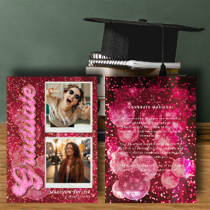 Convite de Formatura Retro Rosa Brilhante Disco Bo