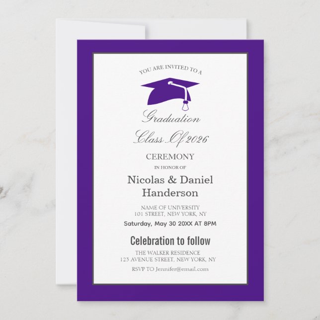 Convite de formatura roxo elegante (Frente)