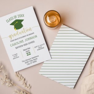 Convite de Formatura Simples Moderno Verde Dourado