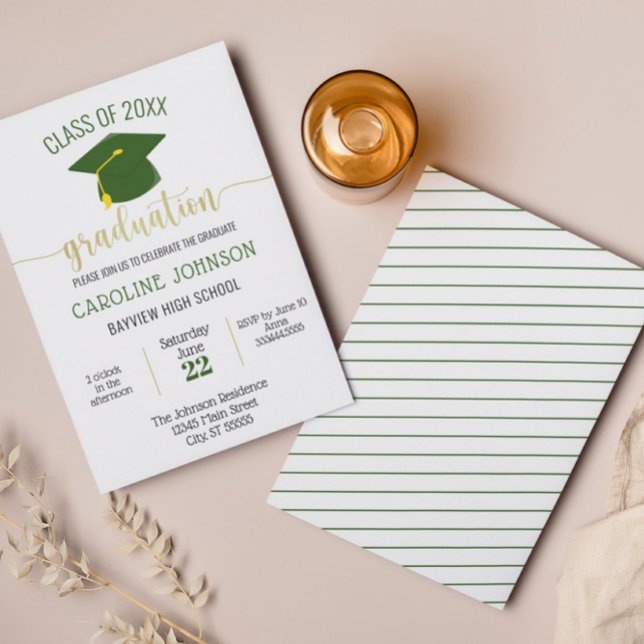 Convite de Formatura Simples Moderno Verde Dourado (Criador carregado)