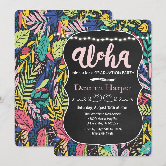 Convite de Formatura Tropical Aloha Luau (Frente/Verso)