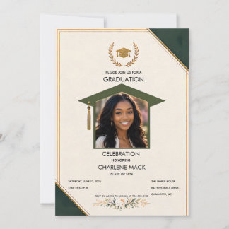 Convite de Formatura Verde e Dourado Elegante