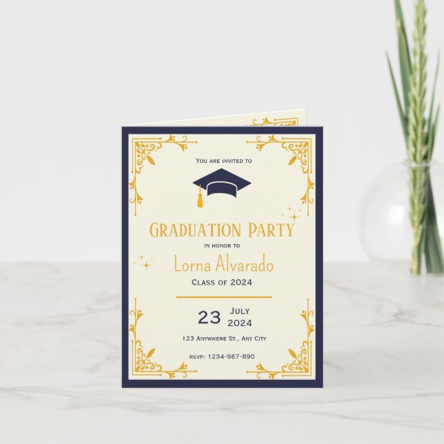 Convite de Formatura Vintage em Ouro Branco (Frente)