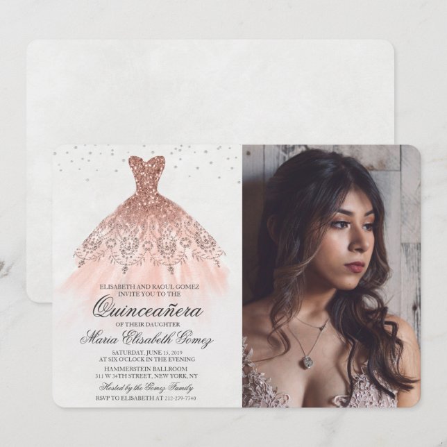 Convite de Foto com Brilho de Diamante para Festa  (Frente/Verso)