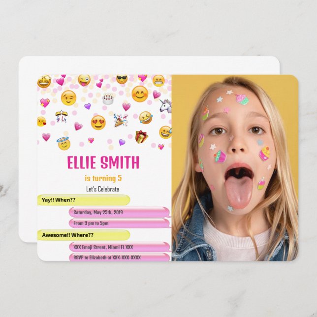 Convite de Foto com Emoji (Frente/Verso)