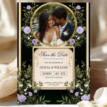 Convite de Foto com Floral Roxo para Salvar a Data