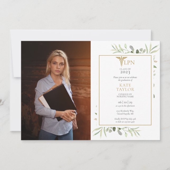 Convite de Foto com Verde para Formatura em Enferm (Frente)