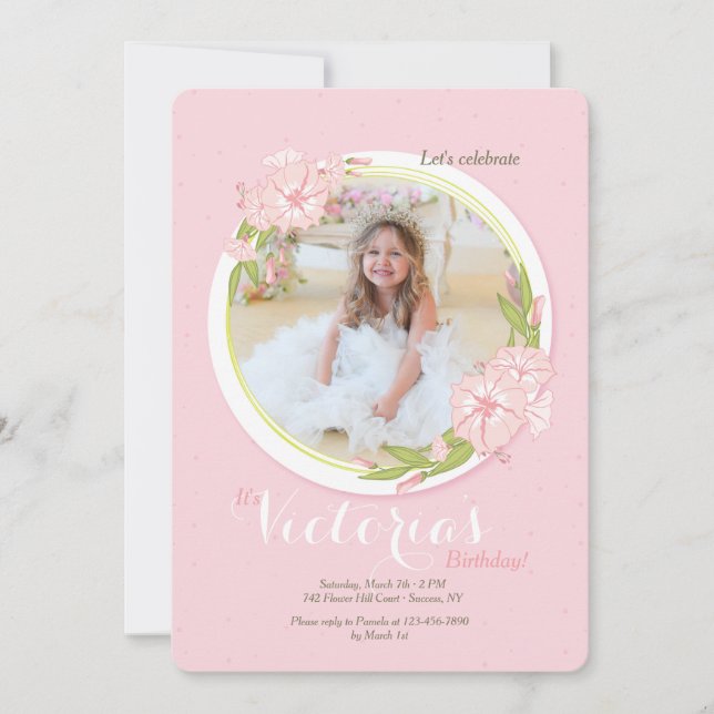 Convite de Foto da Ipoméia Cor-de-Rosa (Frente)