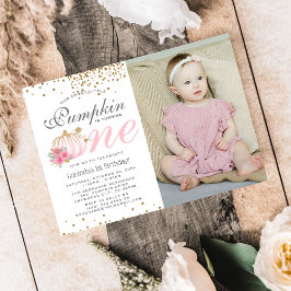 Convite de Foto de 1º Aniversário Floral de Abóbor