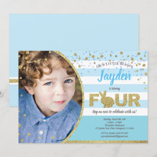 Convite de foto de 4º aniversário de menino coelho