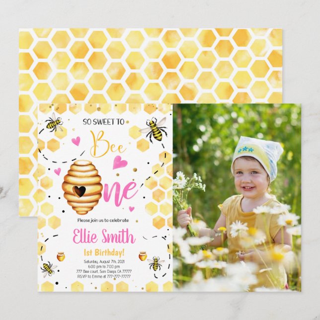 Convite de Foto de Abelha (Frente/Verso)