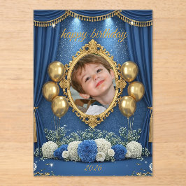 Convite de Foto de Aniversário Azul Real para Meni