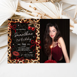 Convite de Foto de Aniversário com Cerejas Leopard