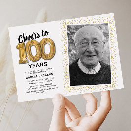 Convite de Foto de Aniversário de 100 Anos Classic