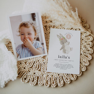 Convite de Foto de Aniversário de 1 Ano da Bunny c