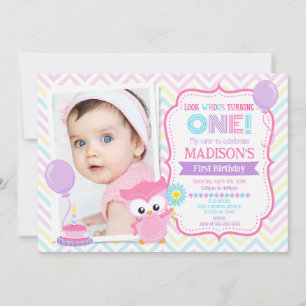 Convite de Foto de Aniversário de 1 Ano da Menina 