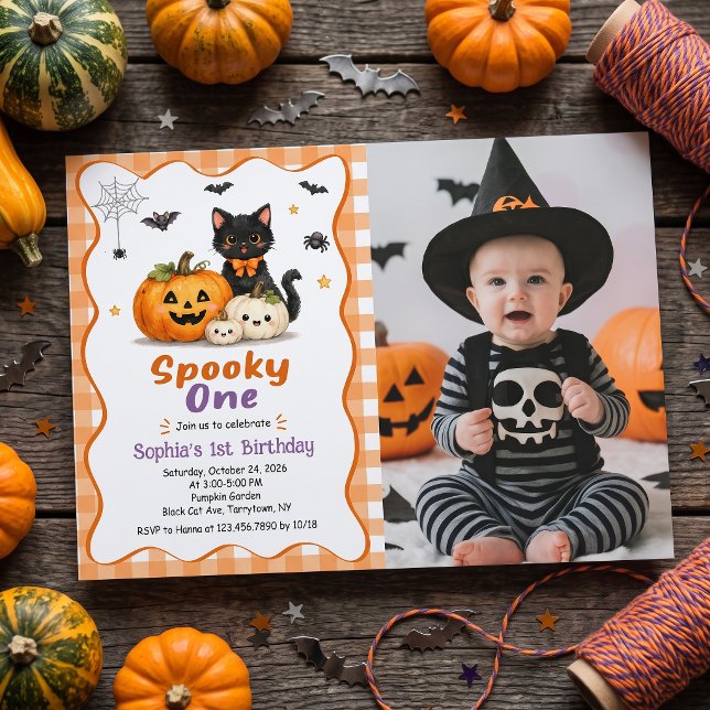 Convite de Foto de Aniversário de 1 Ano de Hallowe (Criador carregado)