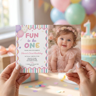 Convite de Foto de Aniversário de 1 Ano de Menina