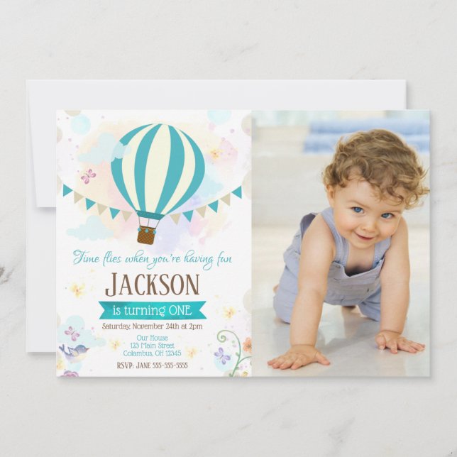 Convite de Foto de Aniversário de 1 ano de Menino  (Frente)