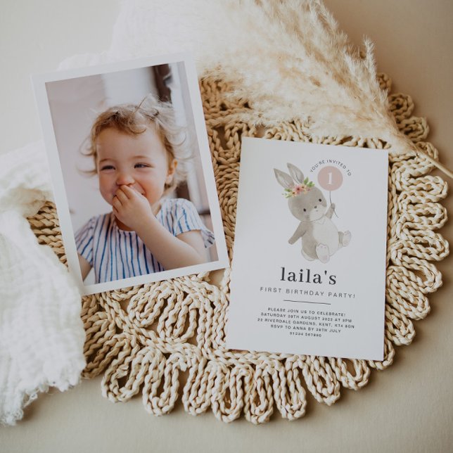 Convite de Foto de Aniversário de 1 Ano do Bunny c (Criador carregado)