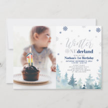 Convite de Foto de Aniversário de 1 Ano Winter One