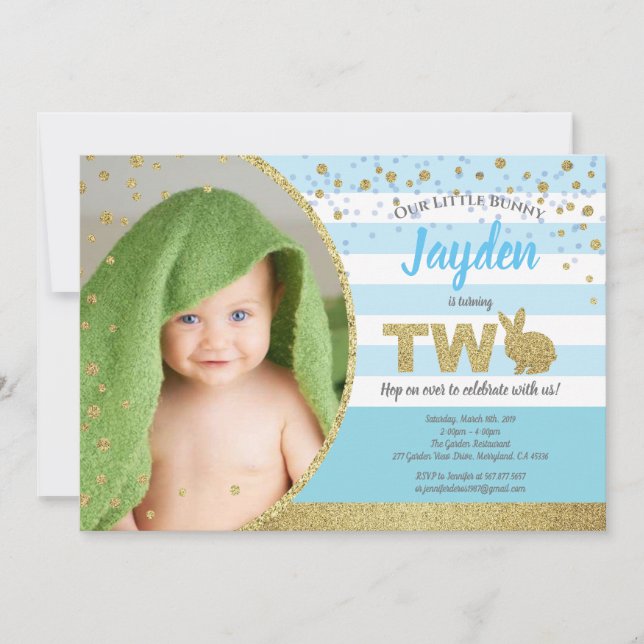 Convite de foto de aniversário de 2 anos do menino (Frente)