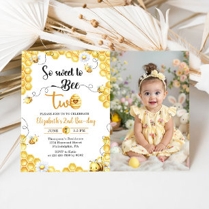 Convite de Foto de Aniversário de 2 Anos Tão Doce 