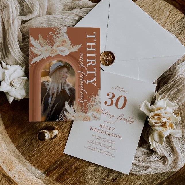 Convite de Foto de Aniversário de 30 anos Boho (Criador carregado)
