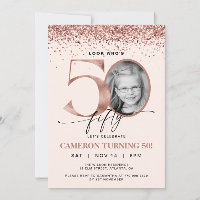 Convite de Foto de Aniversário de 50 anos com Glit (Frente)