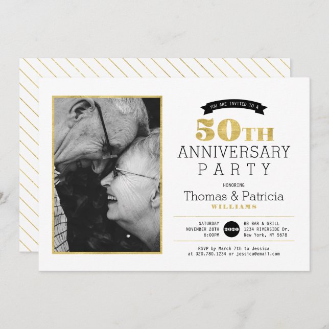 Convite de Foto de Aniversário de 50 Anos de Casam (Frente/Verso)