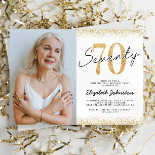 Convite de Foto de Aniversário de 70 Anos em Ouro