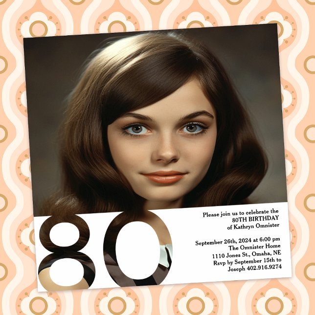 Convite de Foto de Aniversário de 80 anos - 5.25 x (Criador carregado)