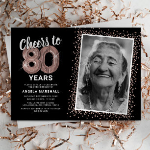Convite de Foto de Aniversário de 80 Anos em Rose 