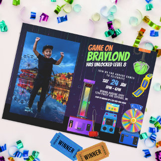 Convite de Foto de Aniversário de Arcade