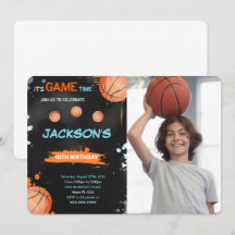 Convite de Foto de Aniversário de Basquete